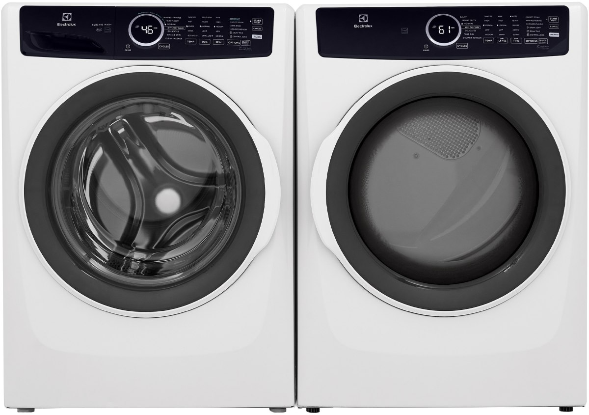Side by Side Front Load Washer and Electric Dryer Pair in White