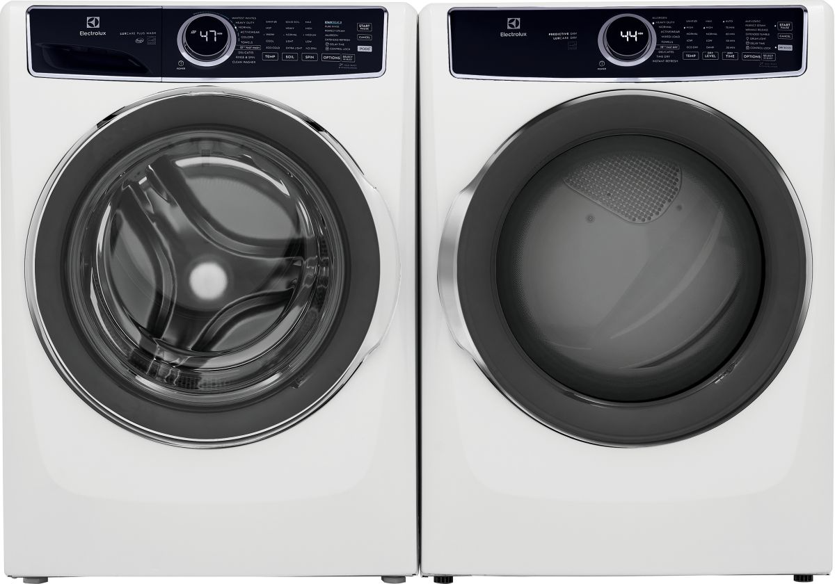 Side by Side Front Load Washer and Electric Dryer Pair in White
