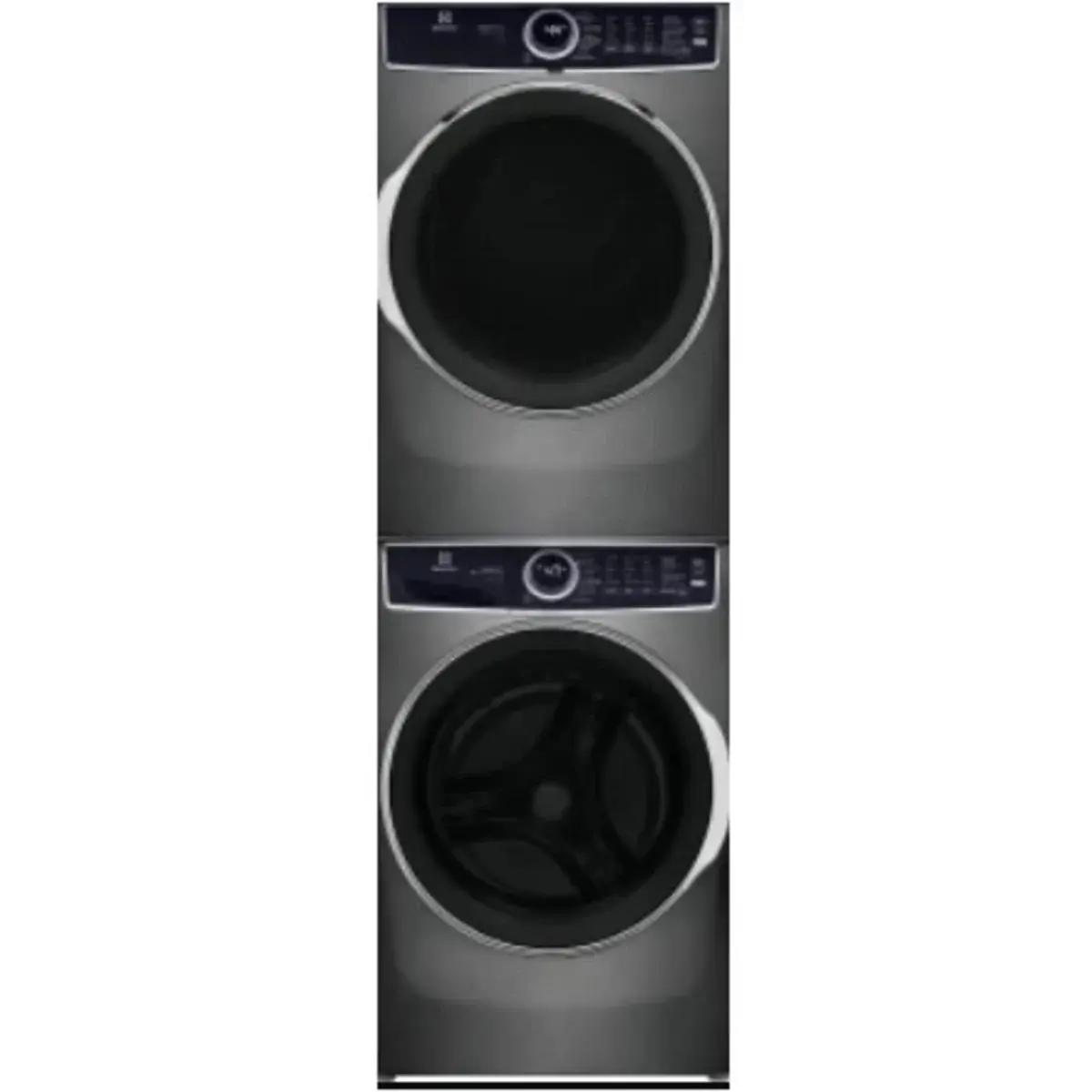 Stacked Front Load Washer and Gas Dryer Pair in Titanium
