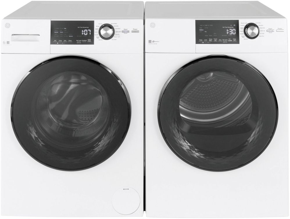 Side by Side Front Load Washer and Electric Dryer Pair in White
