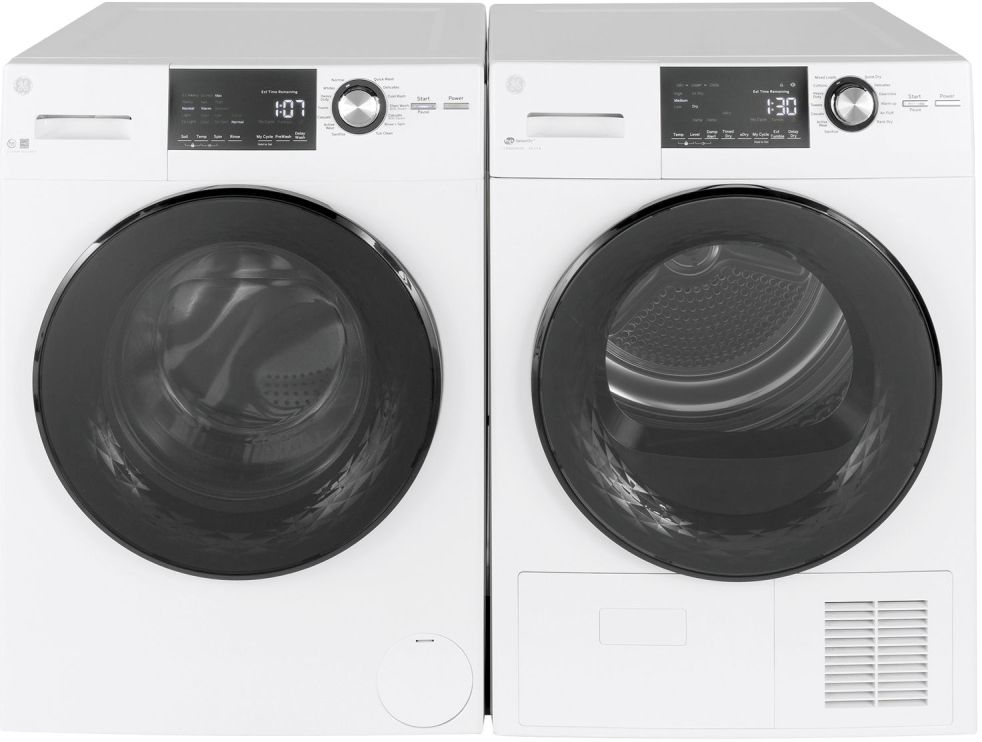 Side by Side Front Load Washer and Ventless Dryer Pair in White