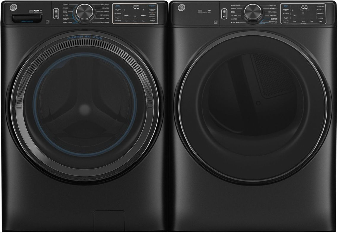 Side by Side Front Load Washer and Gas Dryer Pair in Carbon Graphite