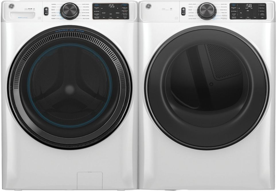 Side by Side Front Load Washer and Gas Dryer Pair in White