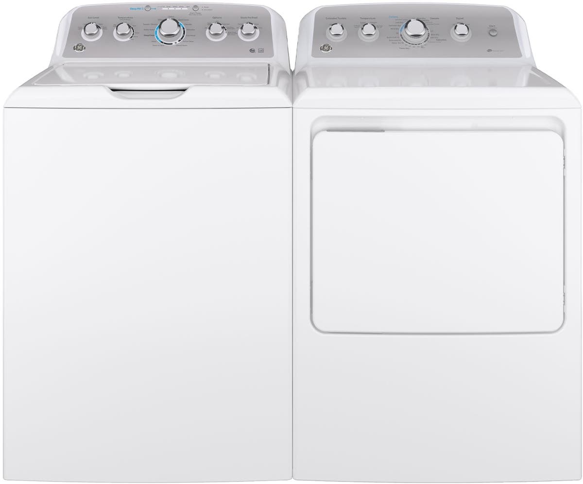 Side by Side Top Load Washer and Electric Dryer Pair in White
