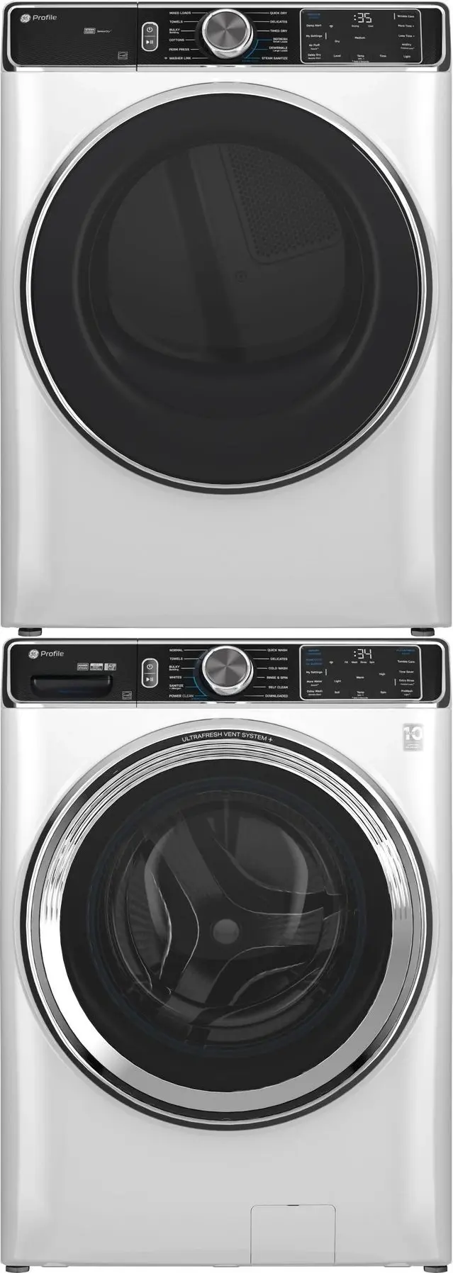 Stacked Front Load Washer and Gas Dryer Pair in White