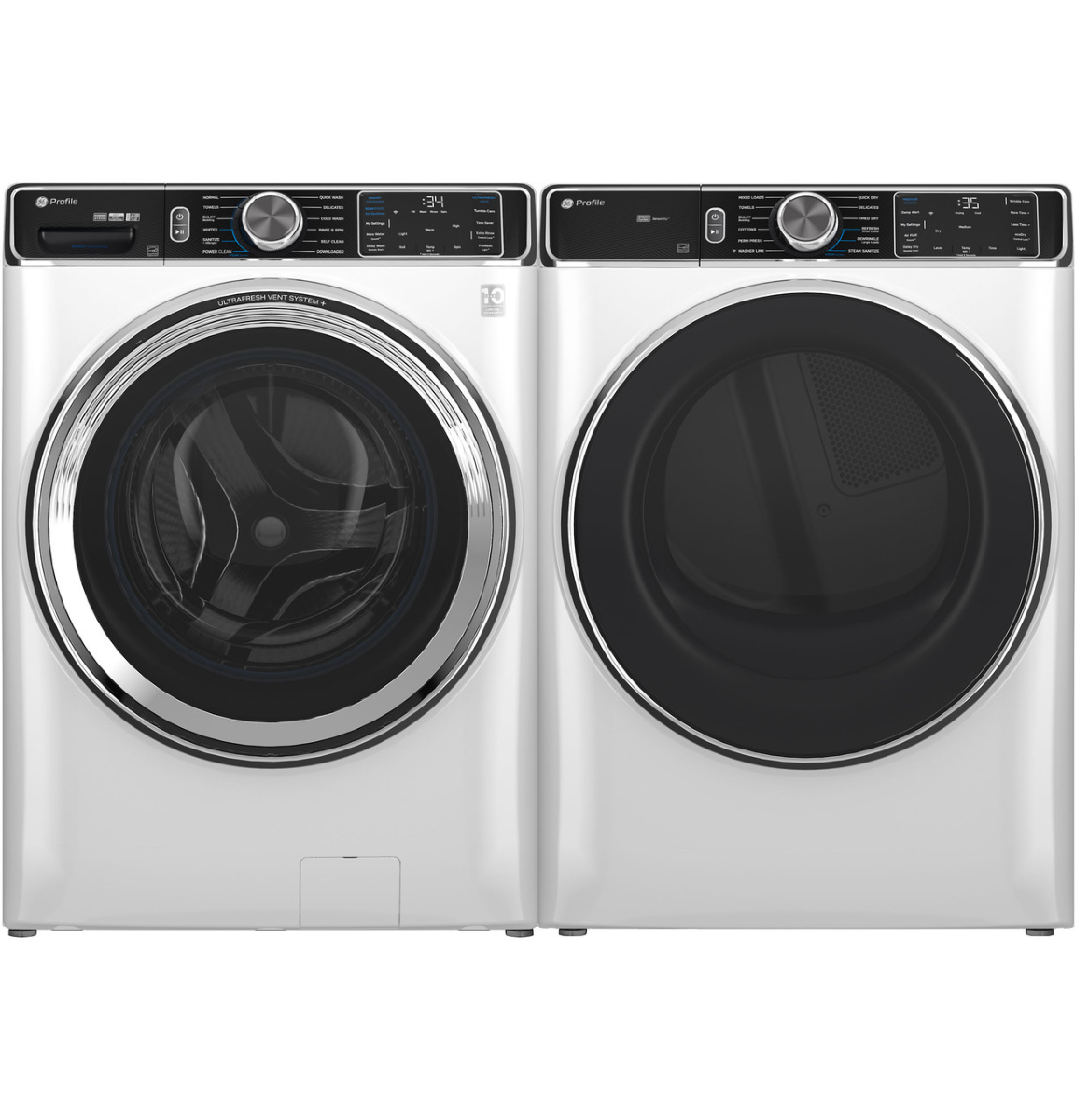 Side by Side Front Load Washer and Gas Dryer Pair in White