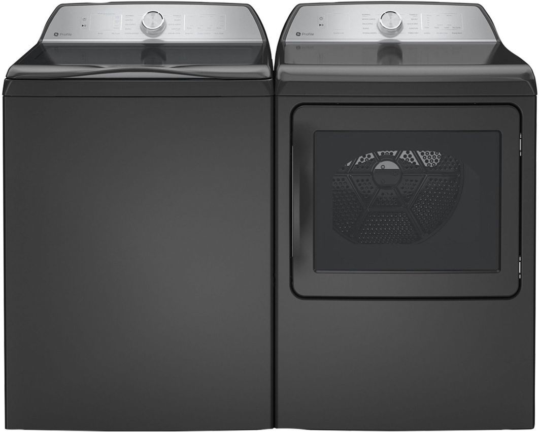 Side by Side Top Load Washer and Gas Dryer Pair in Diamond Gray