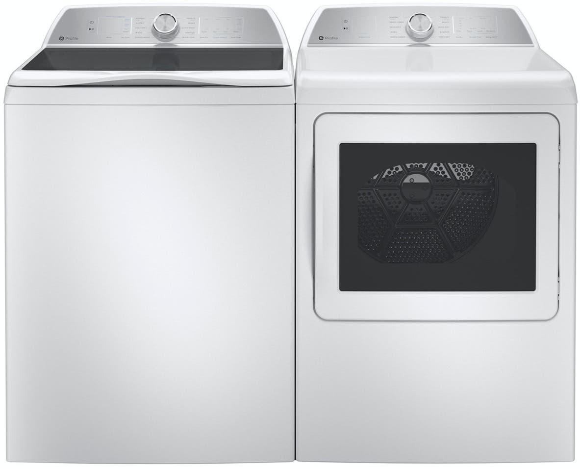 Side by Side Top Load Washer and Electric Dryer Pair in White