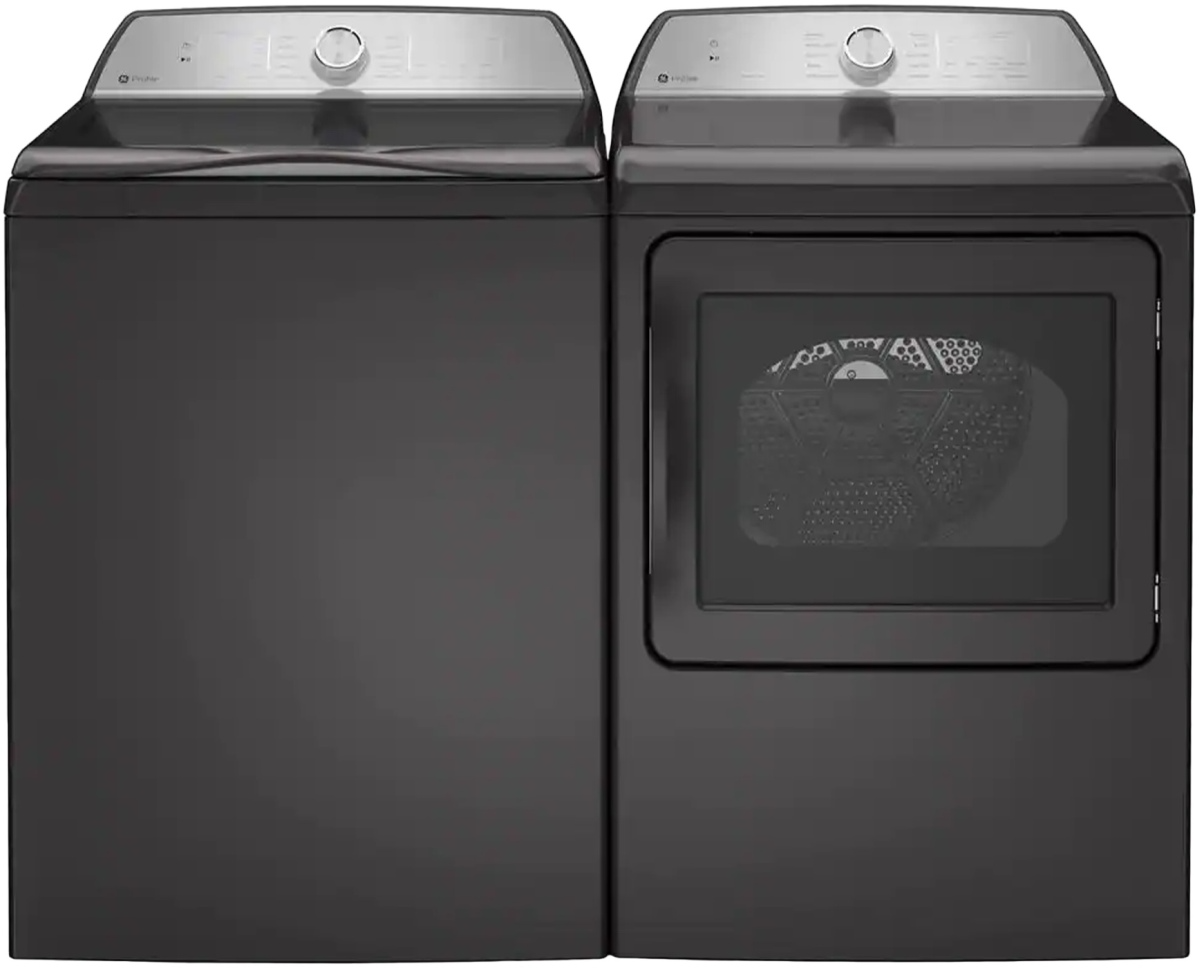 Side by Side Top Load Washer and Electric Dryer Pair in Diamond Gray