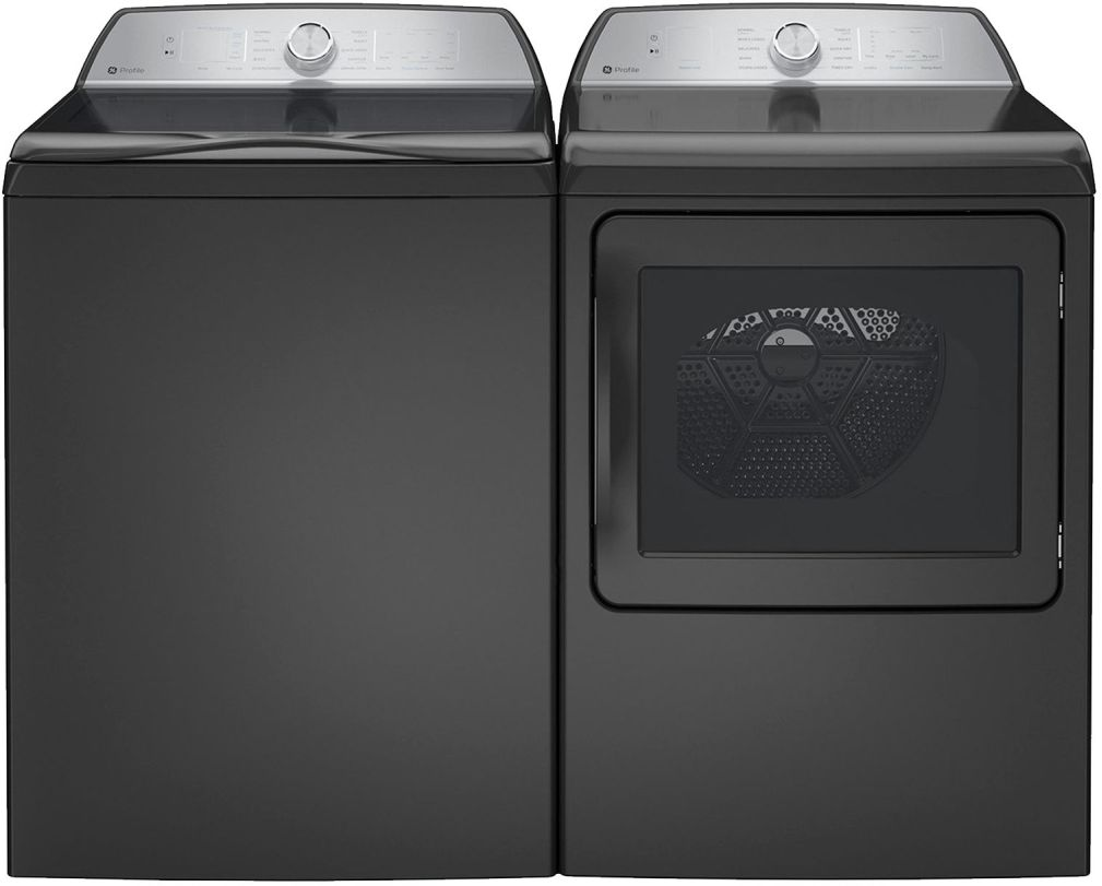 Side by Side Top Load Washer and Gas Dryer Pair in Diamond Gray