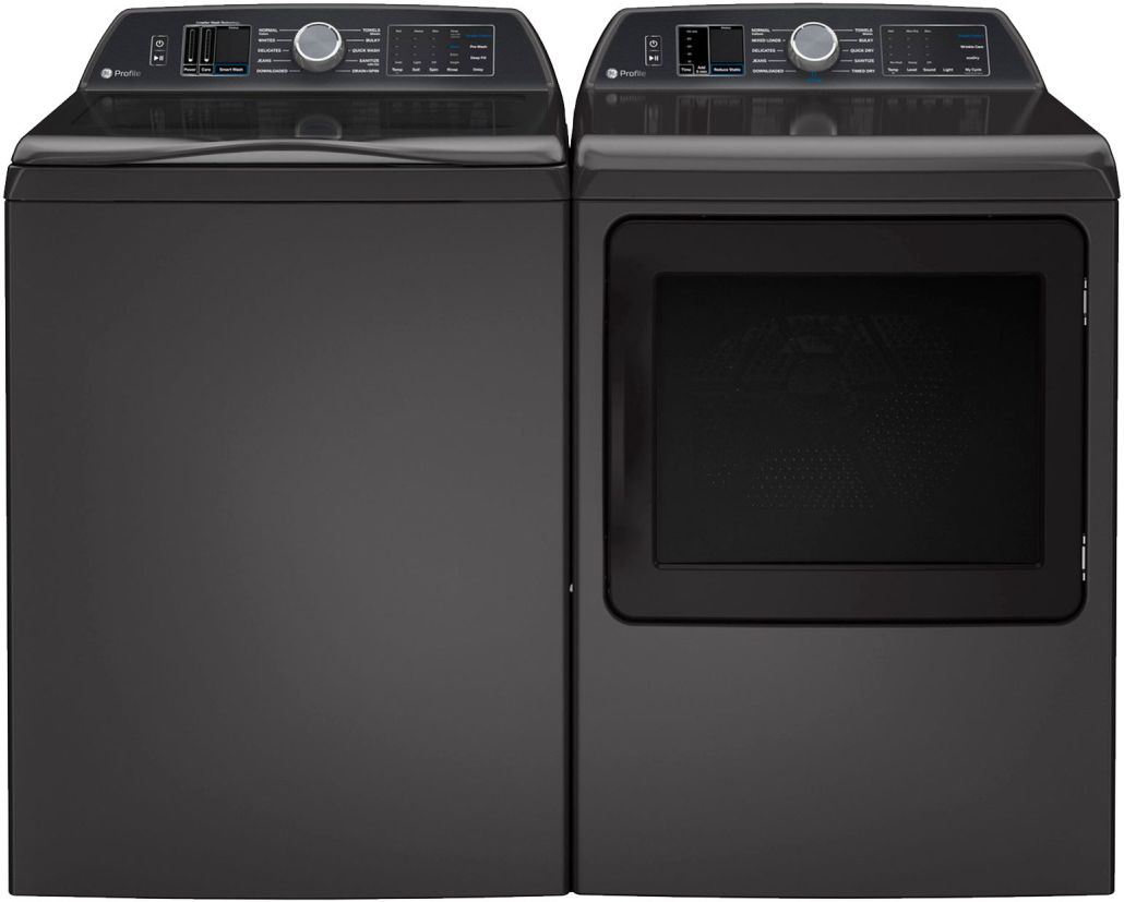 Side by Side Top Load Washer and Gas Dryer Pair in Diamond Gray