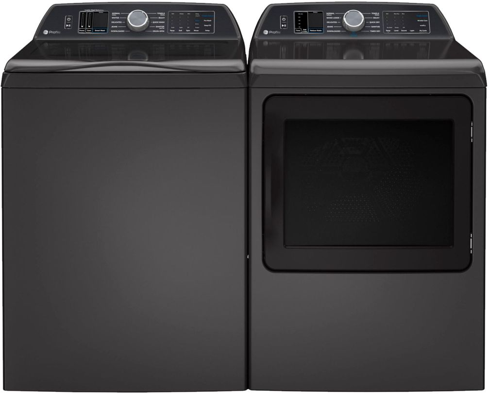 Side by Side Top Load Washer and Gas Dryer Pair in Diamond Gray