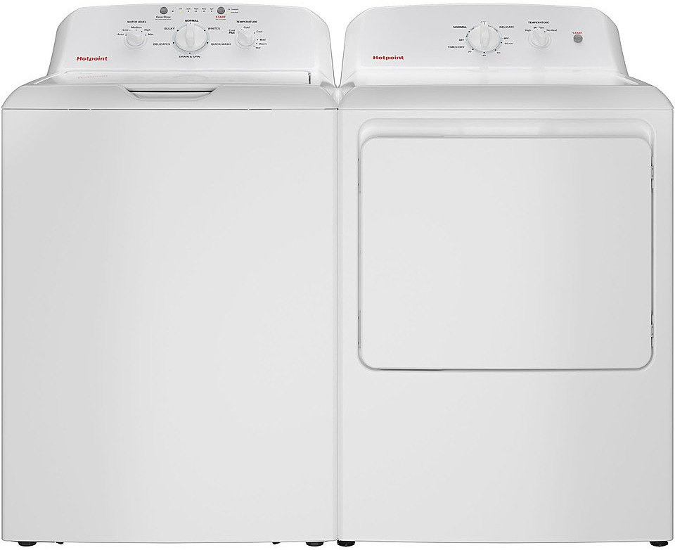 Side by Side Top Load Washer and Electric Dryer Pair in White