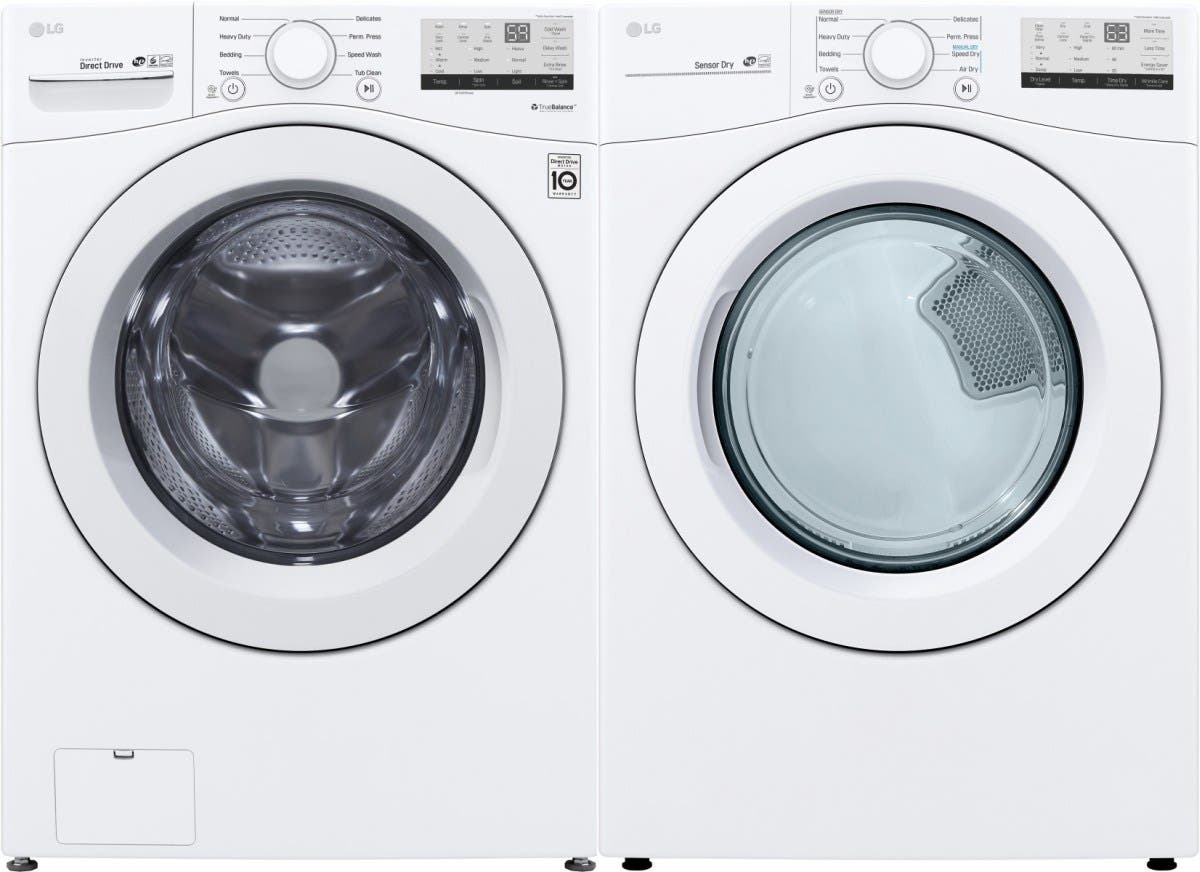 Side by Side Front Load Washer and Electric Dryer Pair in White