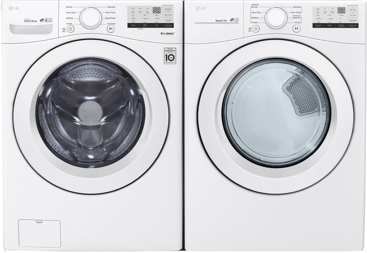 Side by Side Front Load Washer and Gas Dryer Pair in White