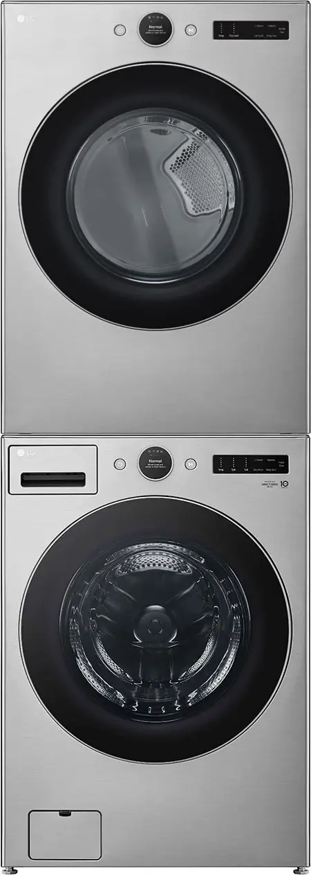 Stacked Front Load Washer and Gas Dryer Pair in Middle Black
