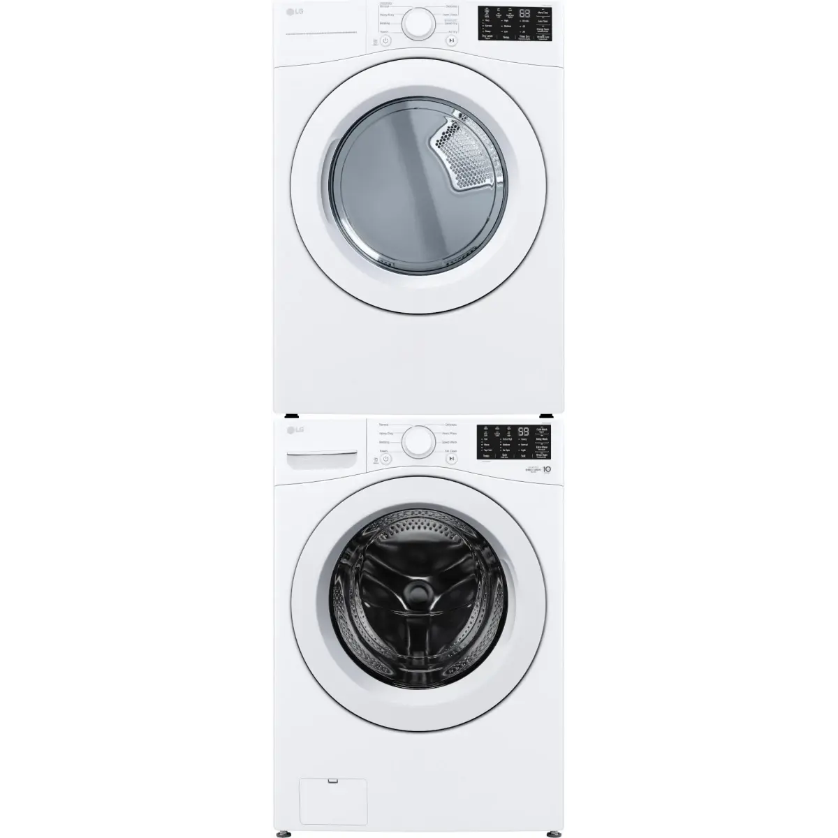 Stacked Front Load Washer and Electric Dryer Pair in White