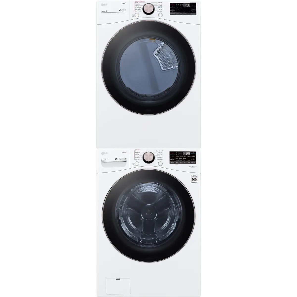 Stacked Front Load Washer and Gas Dryer Pair in White