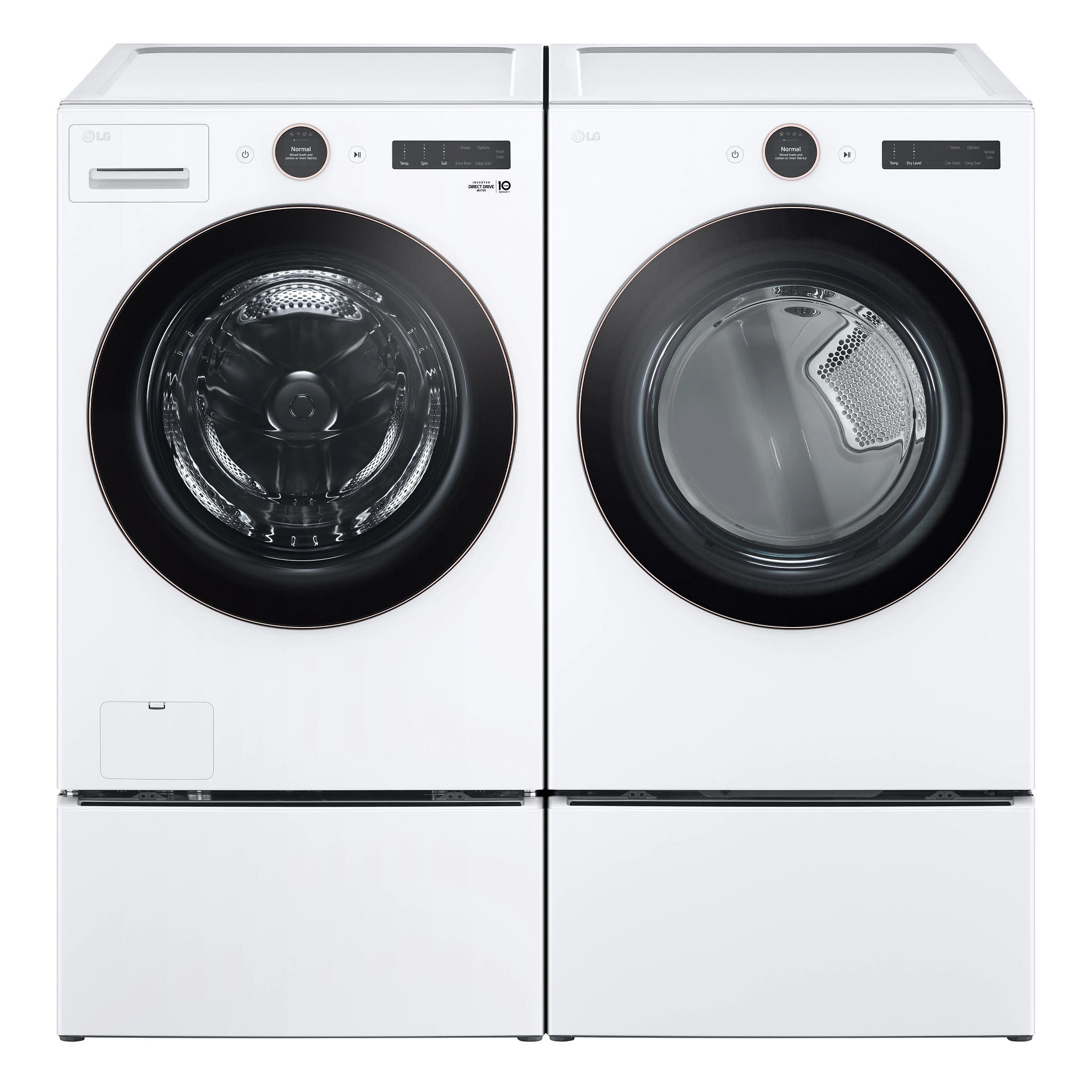 Front Load Washer and Gas Dryer Pair in White w/ Pedestal (Washer Pedestal)