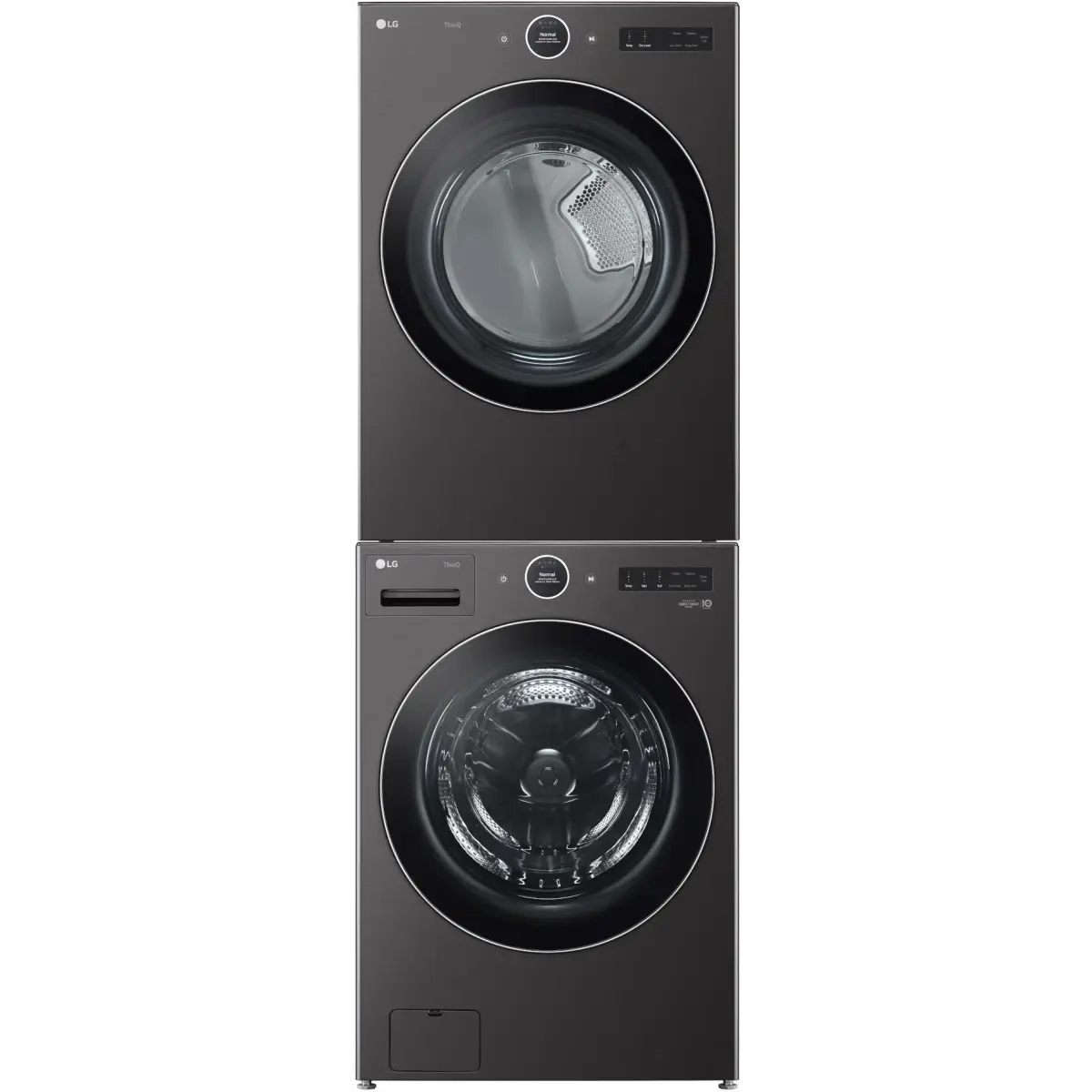 Stacked Front Load Washer and Electric Dryer Pair in Black Steel