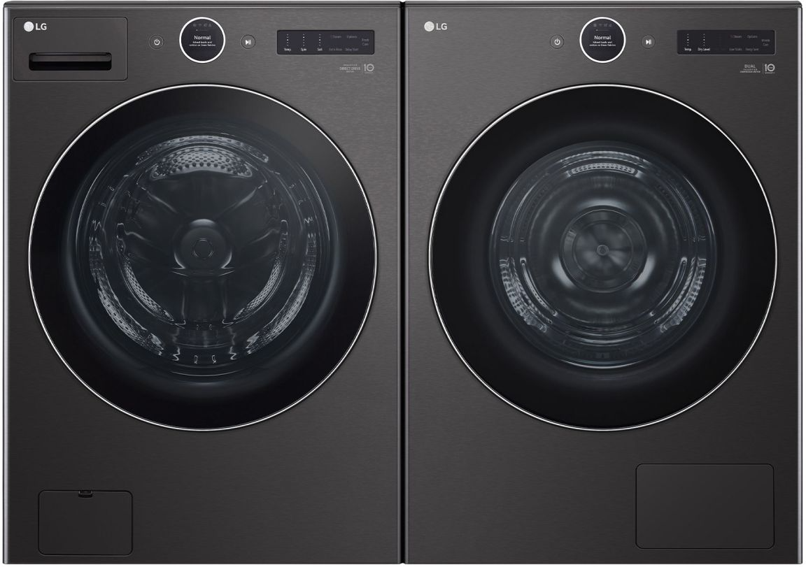 Side by Side Front Load Washer and Electric Dryer Pair in Black Steel