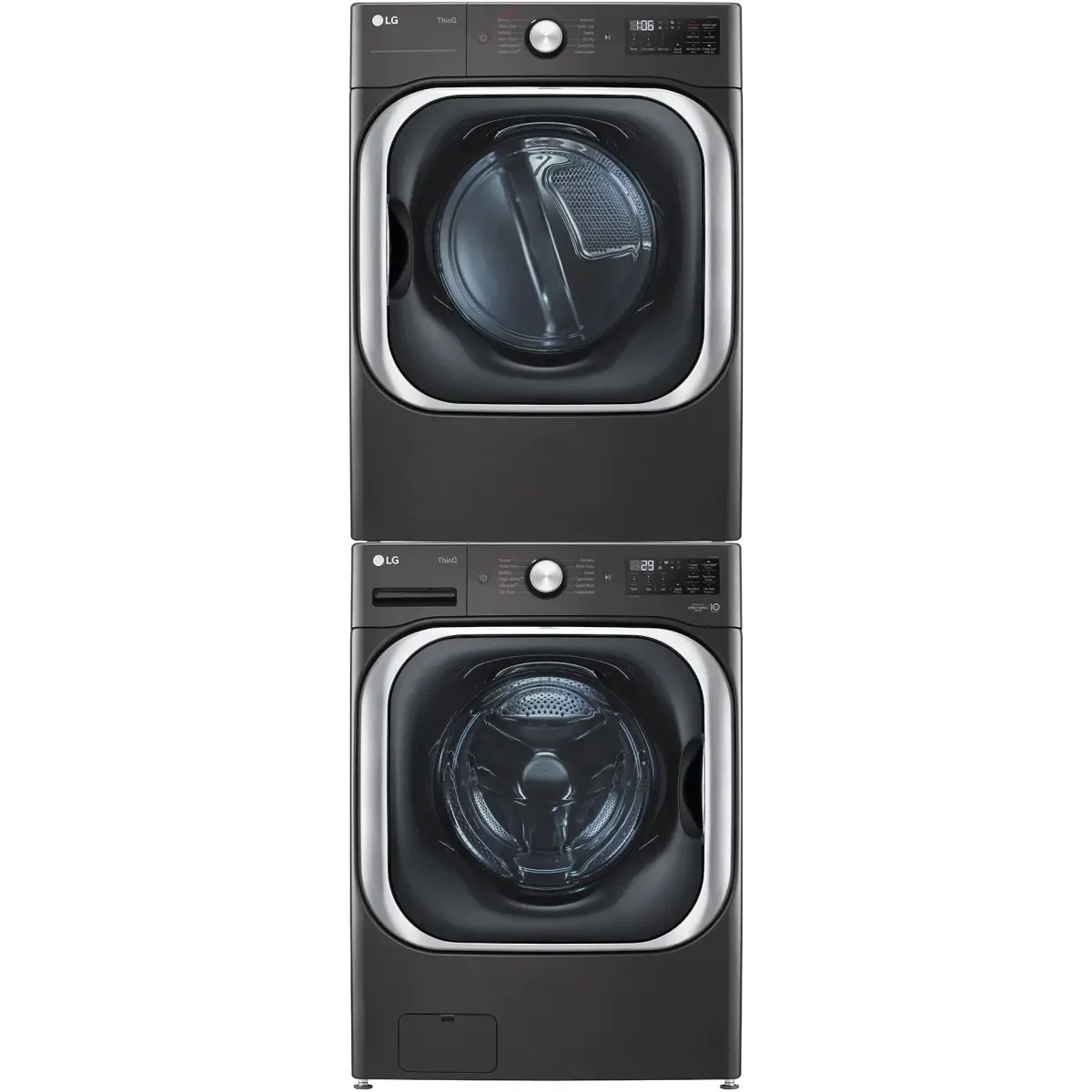 Stacked Front Load Washer and Gas Dryer Pair in Black Steel