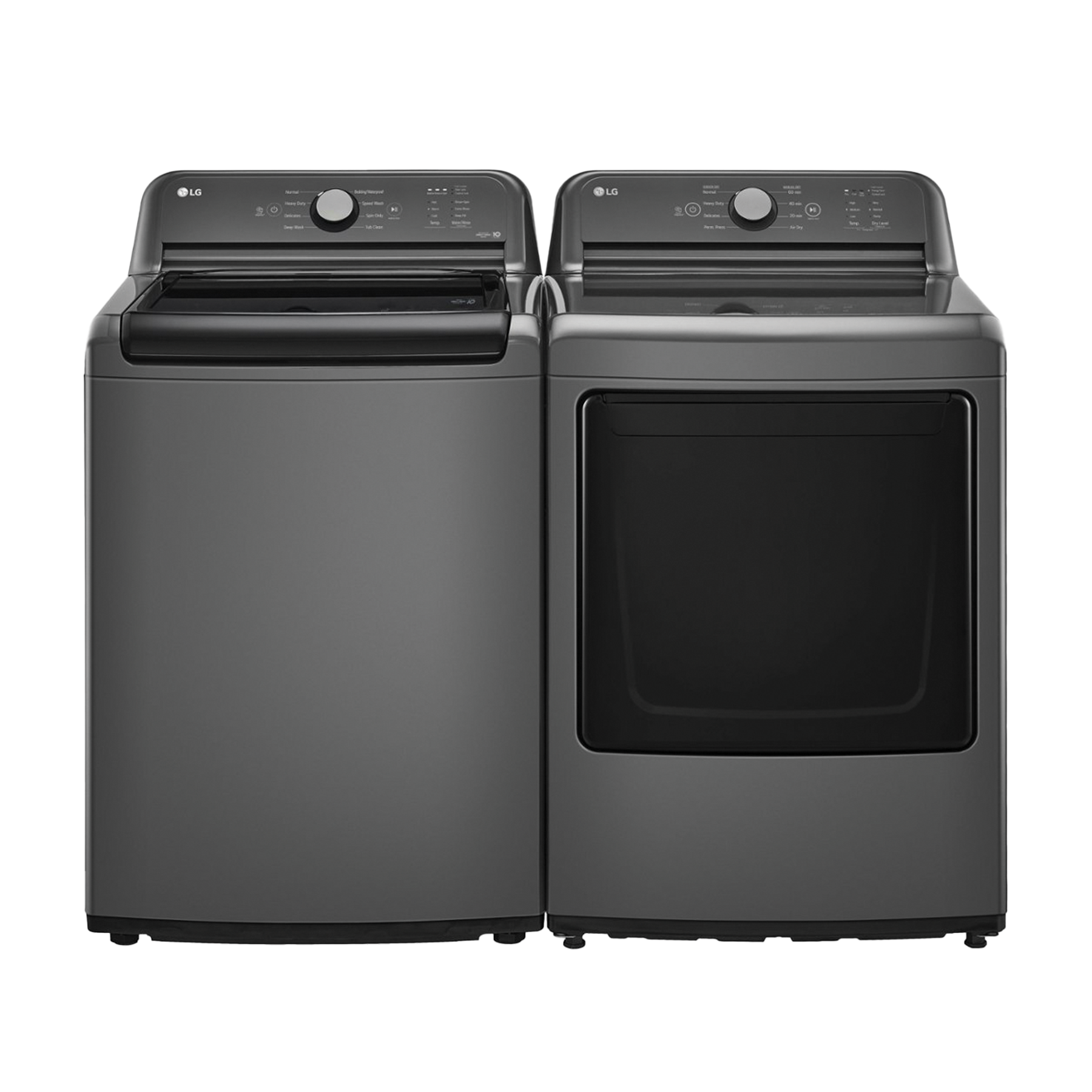 Side by Side Top Load Washer and Electric Dryer Pair in Monochrome Grey