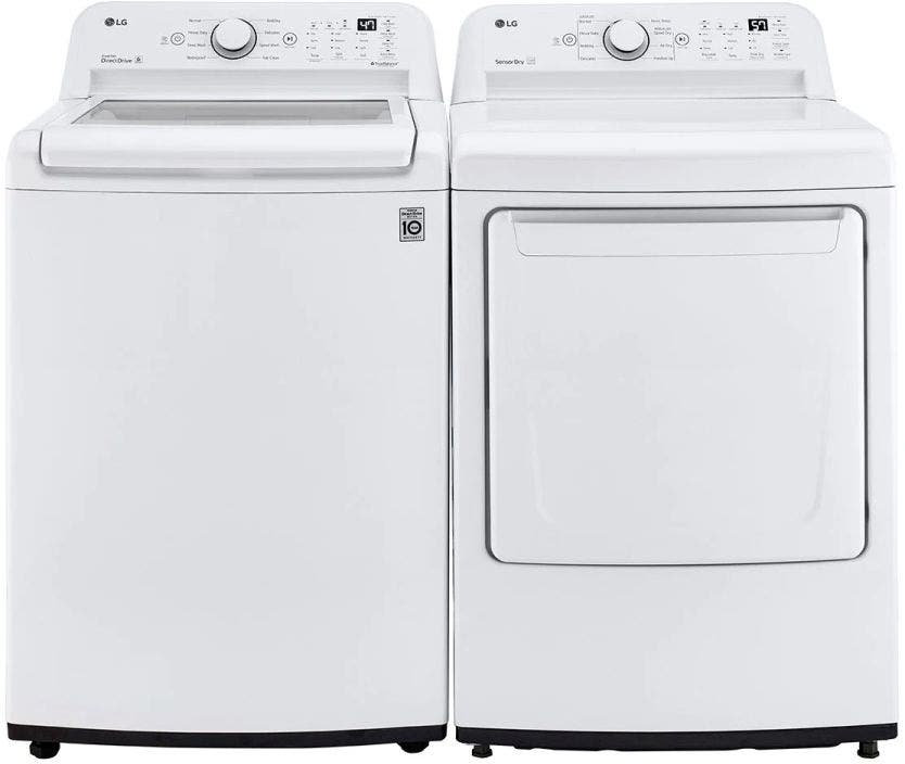 Side by Side Top Load Washer and Electric Dryer Pair in White