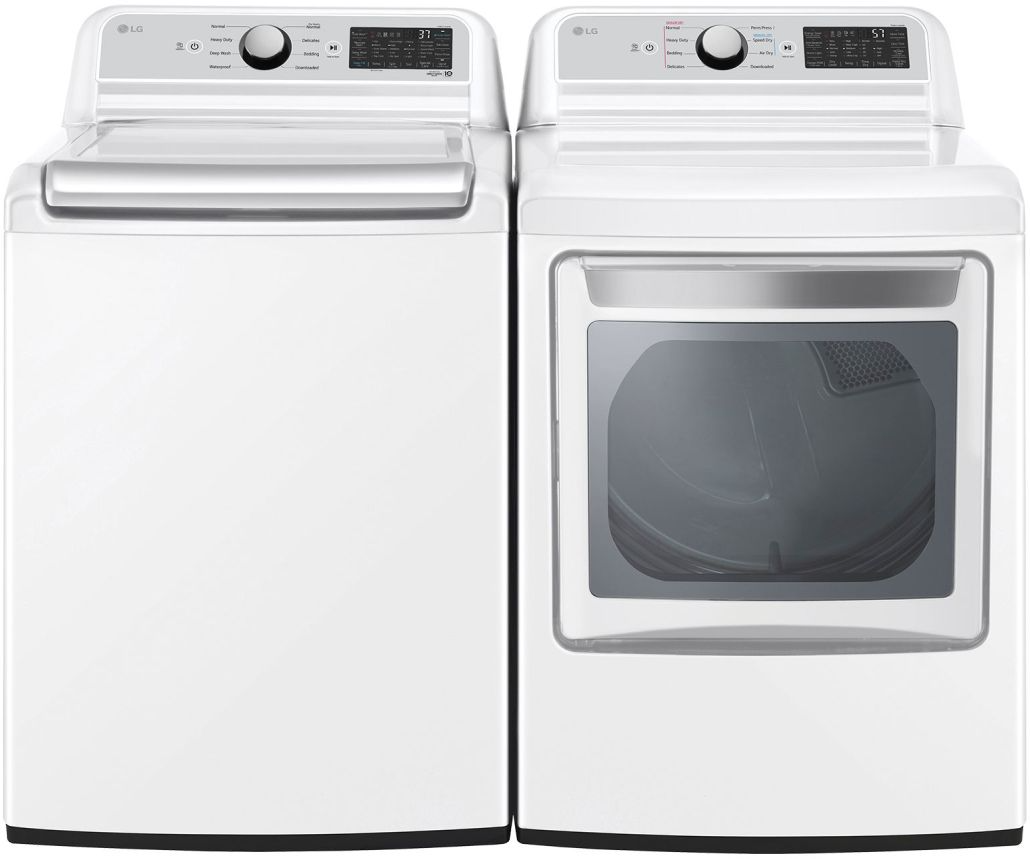 Side by Side Top Load Washer and Gas Dryer Pair in White