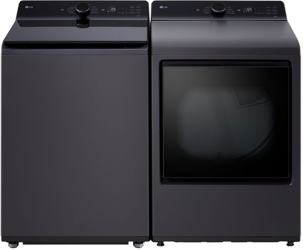 Side by Side Top Load Washer and Electric Dryer Pair in Matte Black