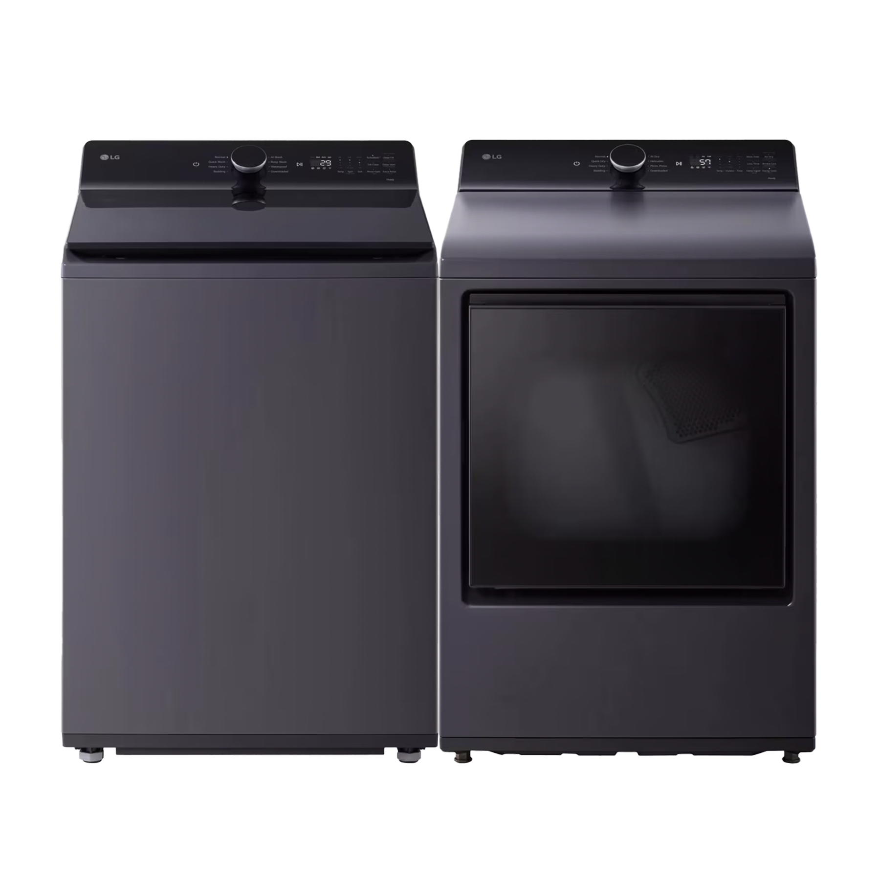 Side by Side Top Load Washer and Electric Dryer Pair in Matte Black
