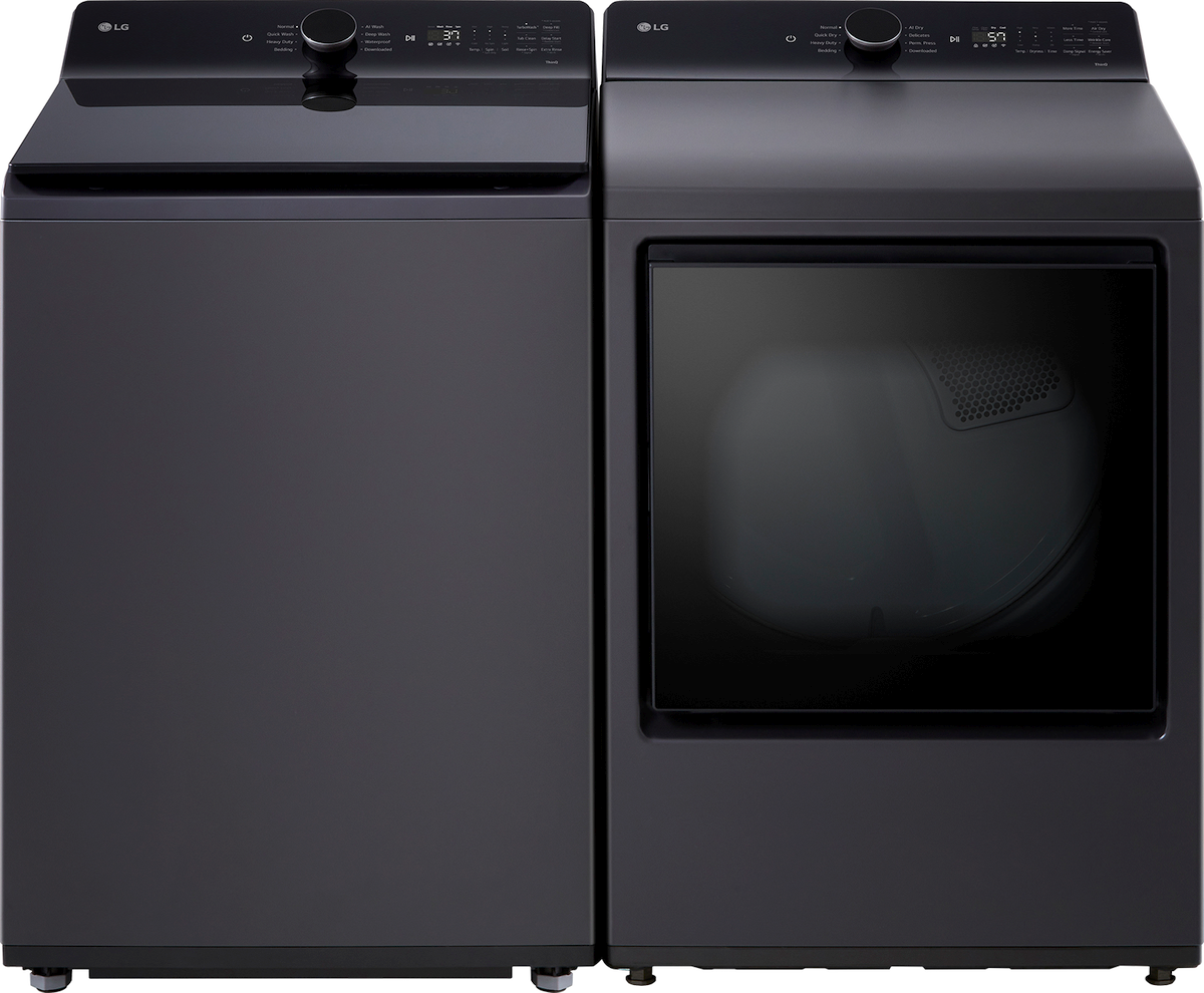 Side by Side Top Load Washer and Gas Dryer Pair in Matte Black