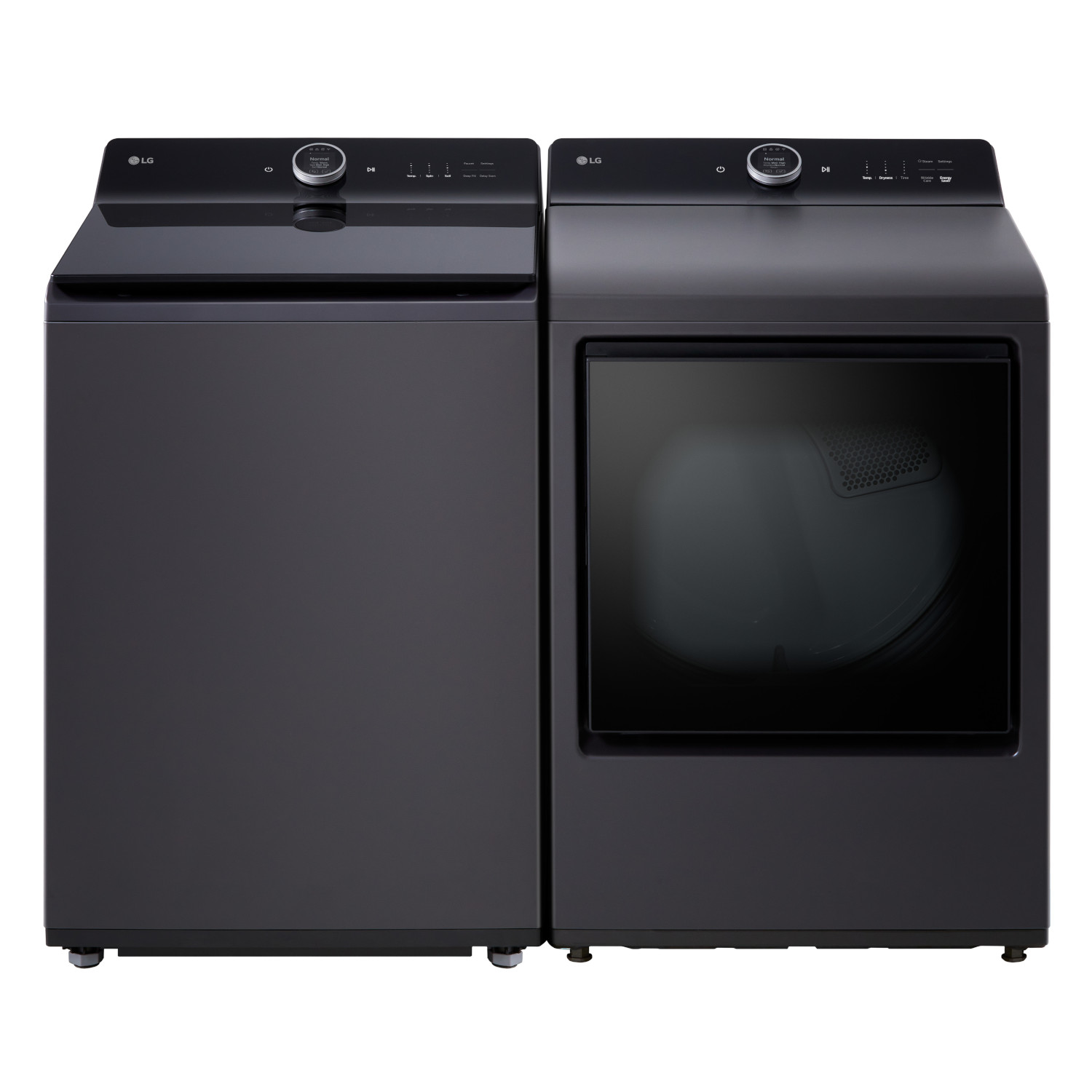 Side by Side Top Load Washer and Gas Dryer Pair in Matte Black