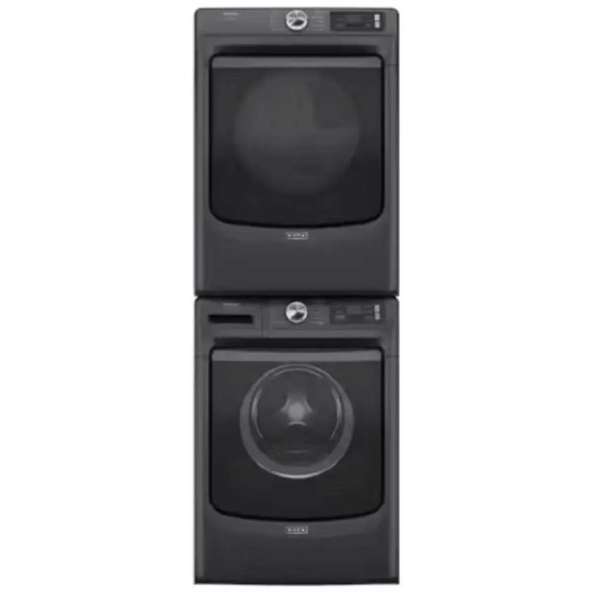 Stacked Front Load Washer and Electric Dryer Pair in Midnight Steel