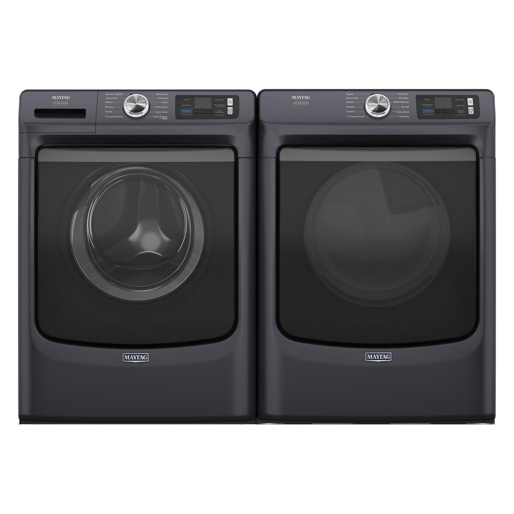 Side by Side Front Load Washer and Gas Dryer Pair in Midnight Steel