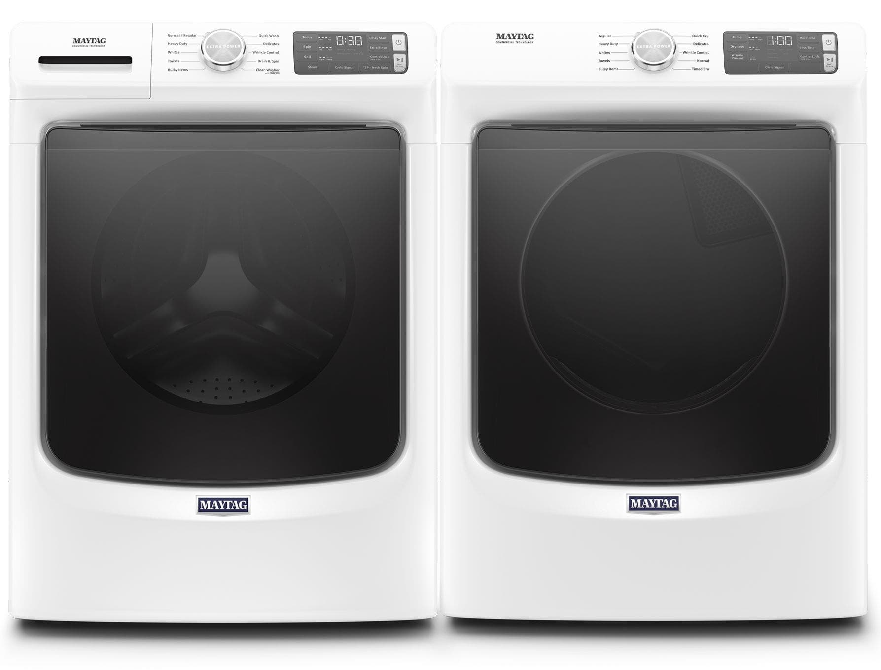 Side by Side Front Load Washer and Electric Dryer Pair in White