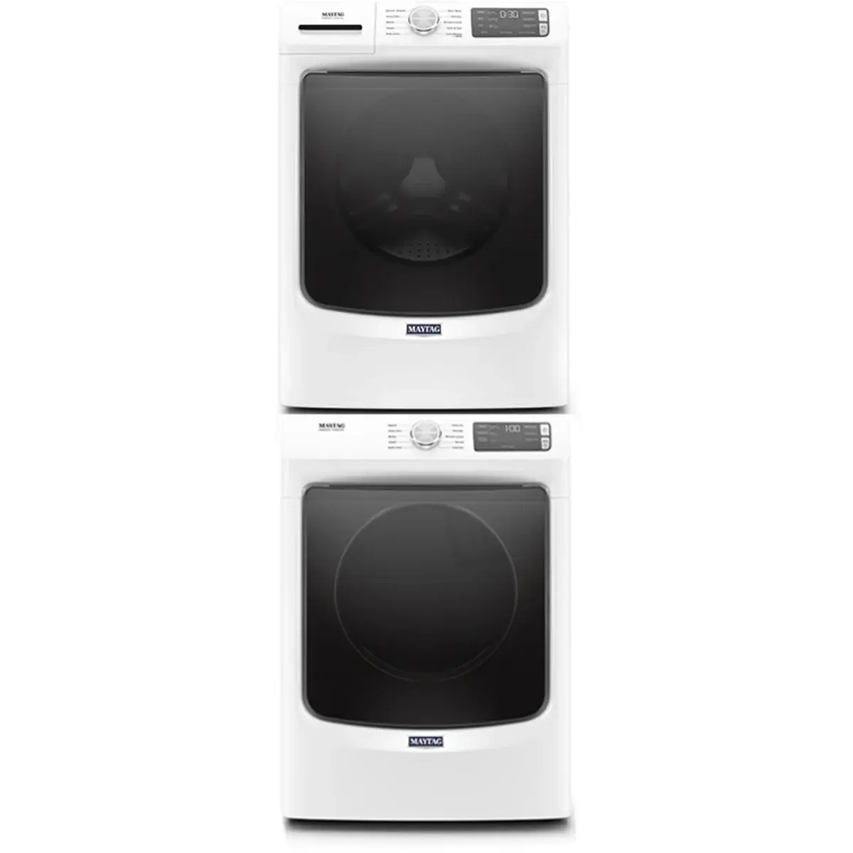 Stacked Front Load Washer and Gas Dryer Pair in White