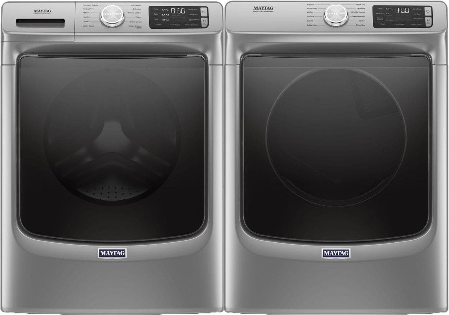Side by Side Front Load Washer and Electric Dryer Pair in Metallic Slate