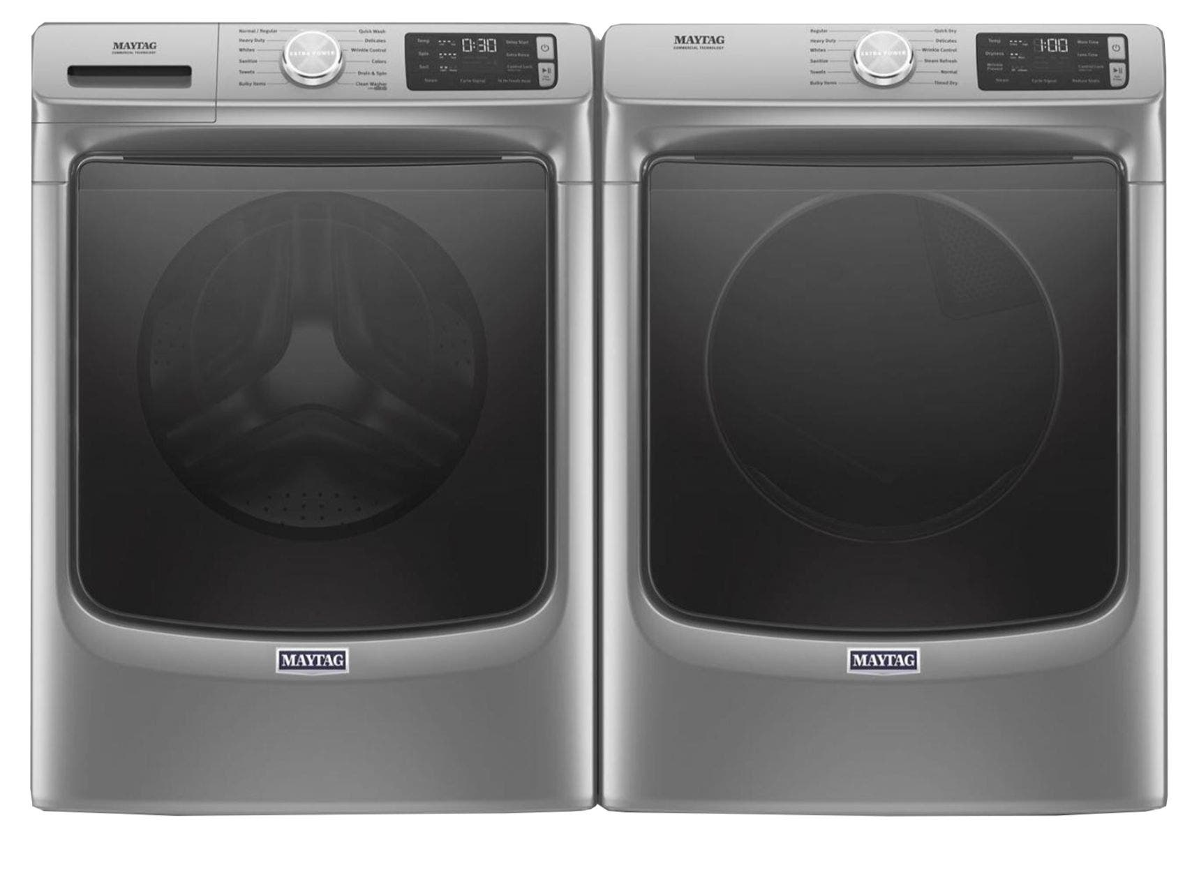 Side by Side Front Load Washer and Gas Dryer Pair in Metallic Slate
