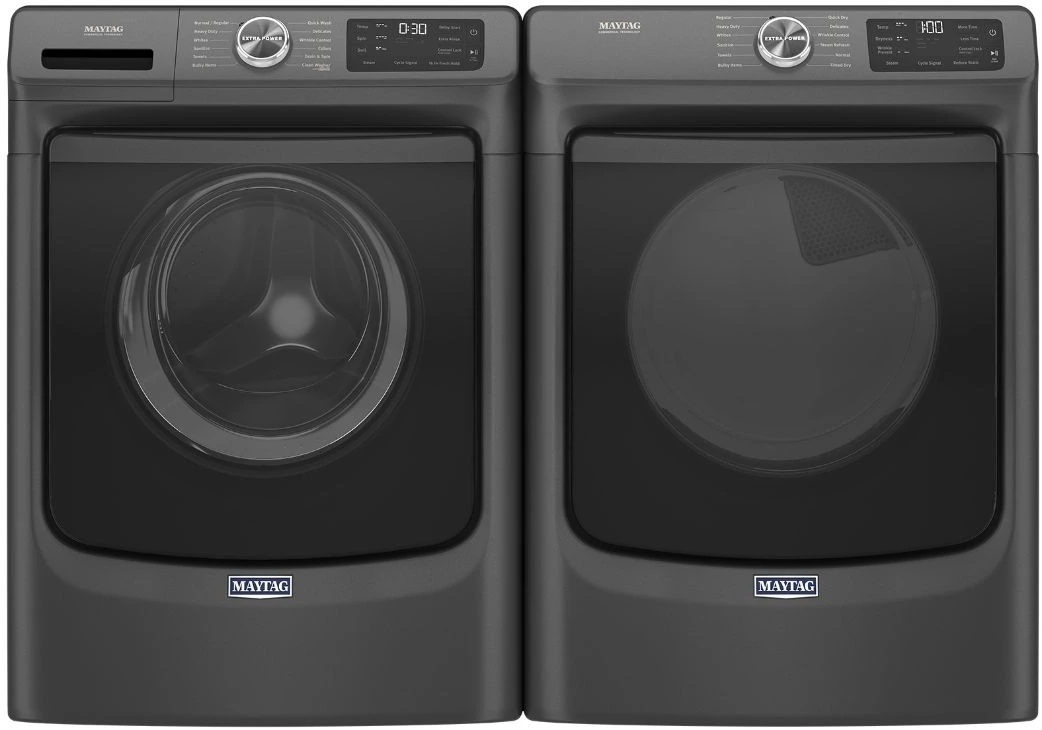 Side by Side Front Load Washer and Electric Dryer Pair in Volcano Black