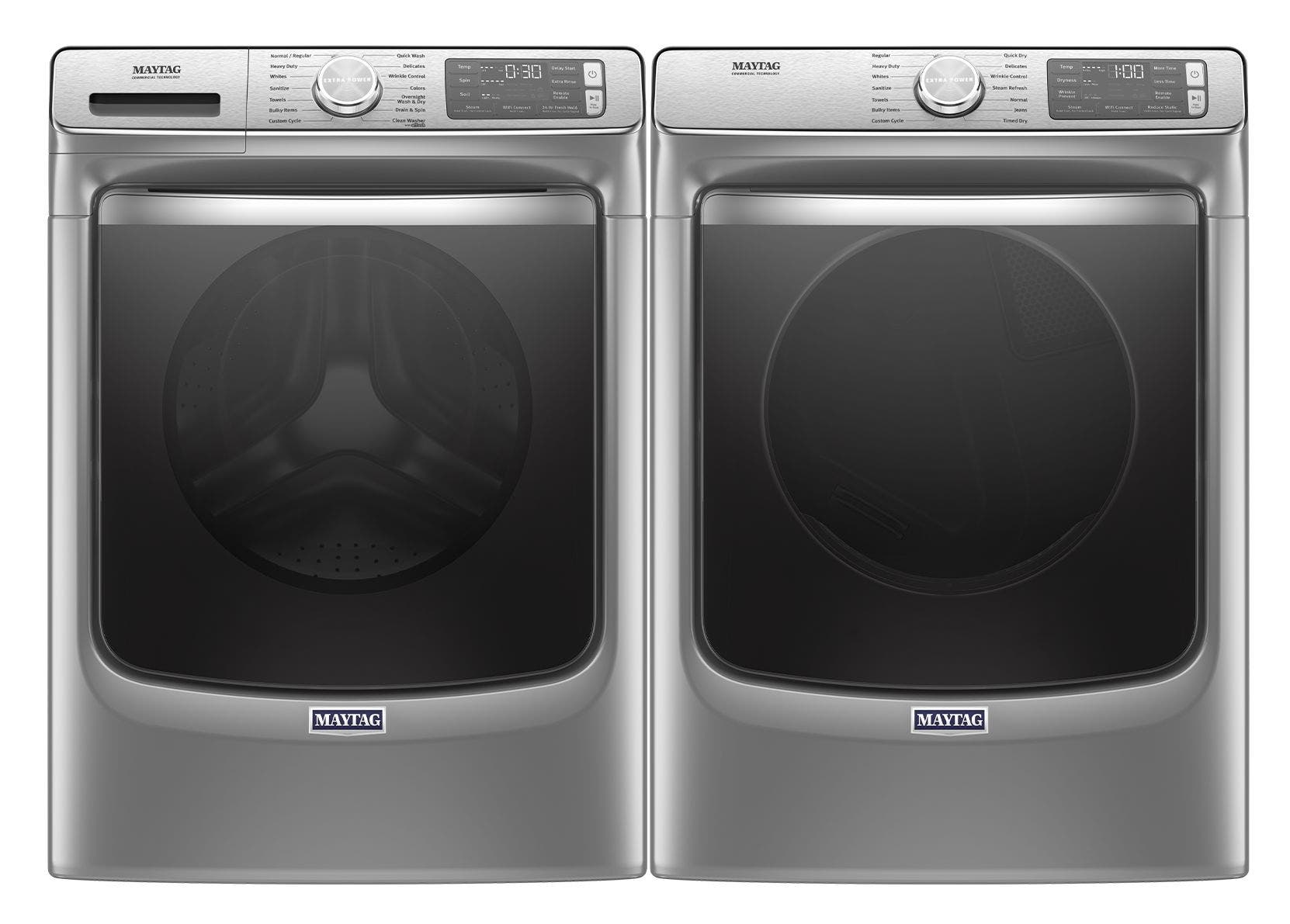 Side by Side Front Load Washer and Electric Dryer Pair in Metallic Slate