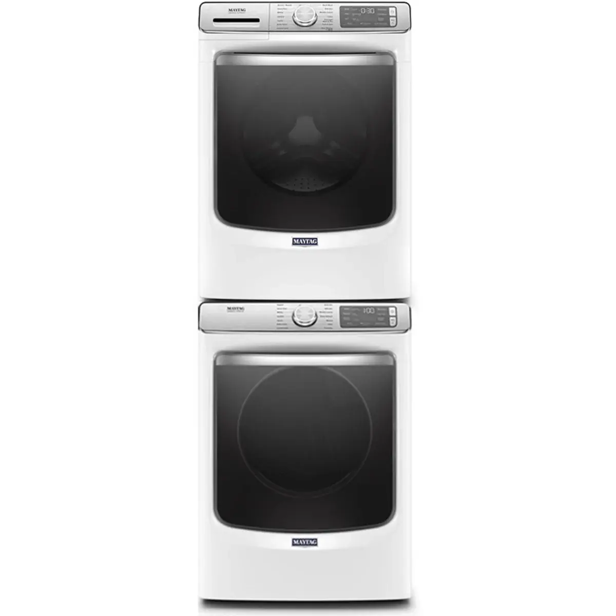 Stacked Front Load Washer and Electric Dryer Pair in White