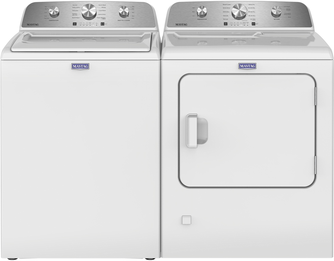 Side by Side Top Load Washer and Gas Dryer Pair in White