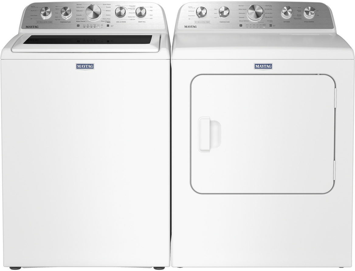 Side by Side Top Load Washer and Electric Dryer Pair in White