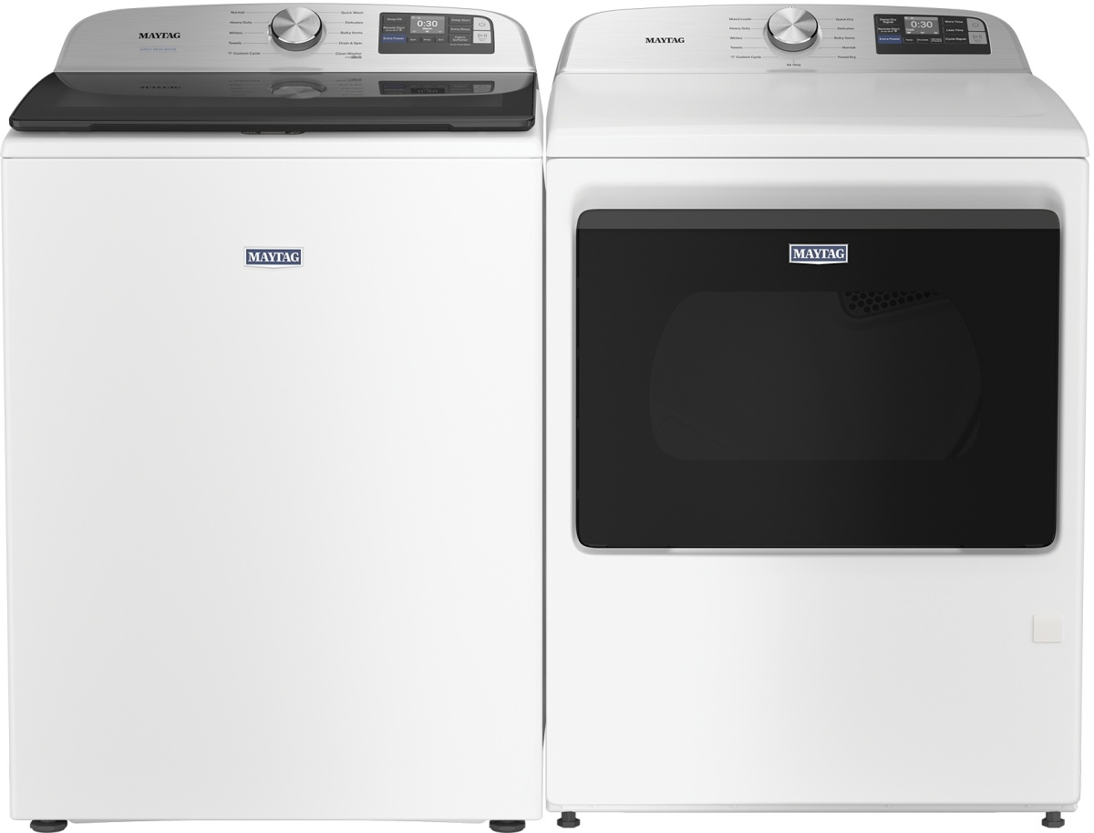 Side by Side Top Load Washer and Gas Dryer Pair in White