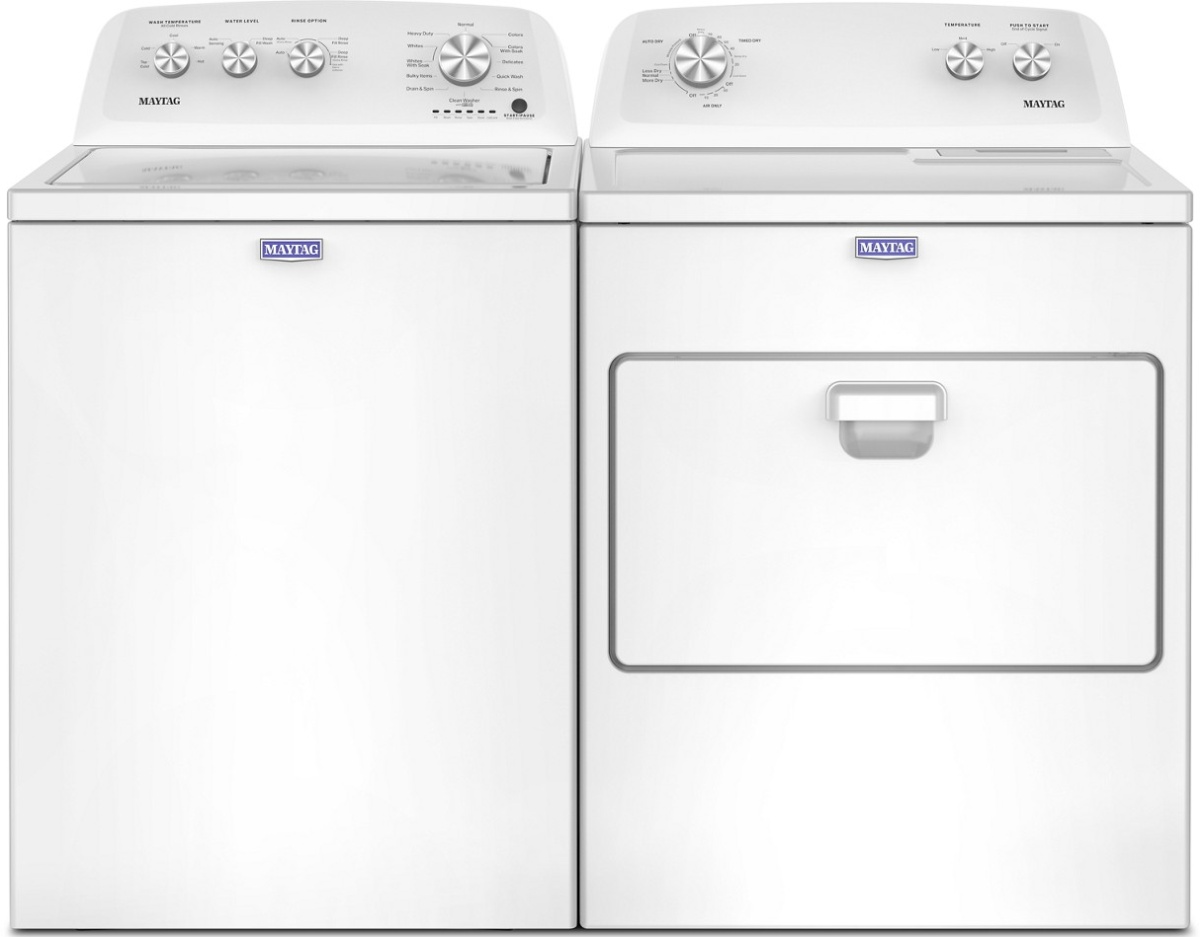 Side by Side Top Load Washer and Gas Dryer Pair in White