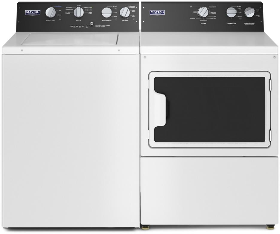 Side by Side Top Load Washer and Electric Dryer Pair in White