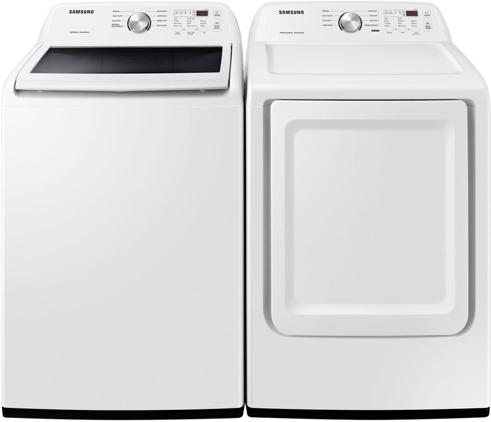Side by Side Top Load Washer and Gas Dryer Pair in White