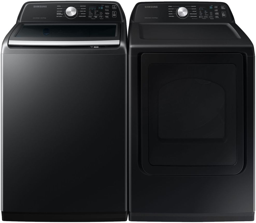 Side by Side Top Load Washer and Electric Dryer Pair in Brushed Black