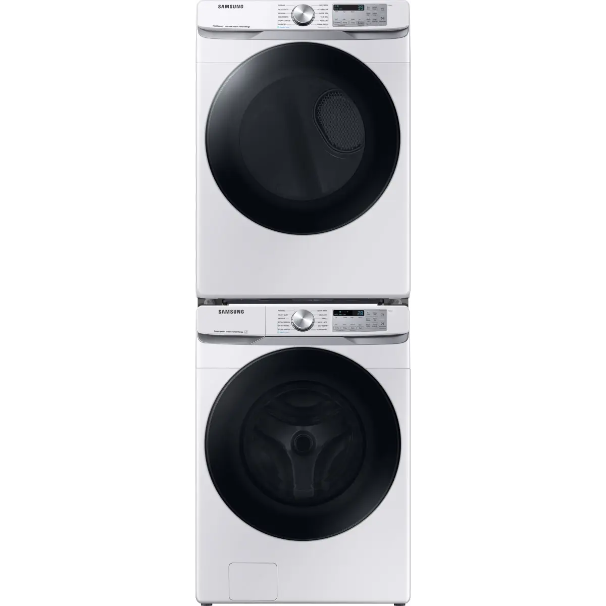 Stacked Front Load Washer and Gas Dryer Pair in White